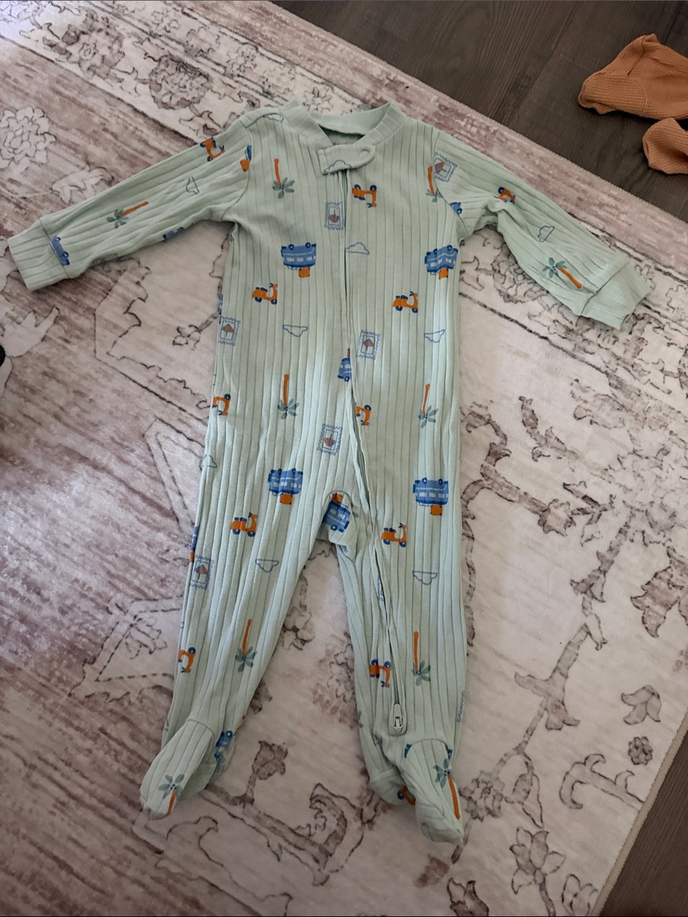 Carters Baby Green Footed One-Piece Sleeper with fun scooter and vacation print